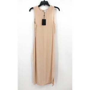 NAADAM Women's Lyocell Crinkle Midi Dress Small Nude Tan Sleeveless Crewneck NWT